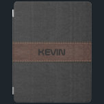 Protection iPad Élégante Impression En Cuir Noir Et Brown<br><div class="desc">Image élégante d'impression en cuir cousu noir et brun avec monogramme personnalisable.</div>