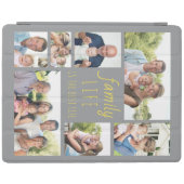 Protection iPad Famille 7 Photo Collage gris et jaune (Horizontal)