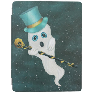 Protection iPad Fantôme blanc dans la nuit Ciel bleu yeux Top Hat 