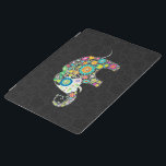 Protection iPad Fleur colorée Retro Design éléphant<br><div class="desc">Des fleurs rétro en forme d'éléphant. Décoré avec des images de clous de diamant. Design est disponible sur d'autres produits et peut être demandé sur n'importe quel produit offert par Zazzle.</div>