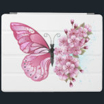Protection iPad Flower Butterfly<br><div class="desc">Flower arrangement of pink butterfly with rose Japanese cherry blossoms on white background.</div>