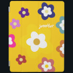 Protection iPad La marguerite colorée heureuse fleurit<br><div class="desc">Protégez votre iPad,  iPad-air,  iPad-mini avec cette couverture heureuse lunatique mignonne de fleurs de marguerite avec un endroit pour mettre votre nom/initiales dessus. Pour changer la couleur de police ou d'arrière - plan cliquez sur juste la "personnaliser il" bouton.</div>