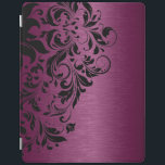 Protection iPad Maroon-Rouge Métallique Texture & Dentelle Noire<br><div class="desc">Maroon foncé rouge texture métallique imprimé avec dentelle tourbillonnant noire</div>