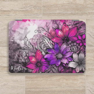 Protection iPad Mini Aquarelle florale Magenta Lavender