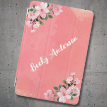 Aquarelle Florale Rose sur Pêche
