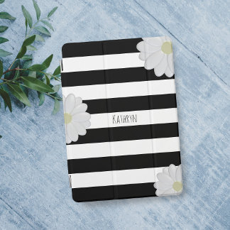 Protection iPad Mini Bandes noires et blanches Daisy Nom iPad Air Cover