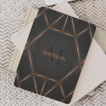 Protection iPad Mini Black Gold Luxury Moderne Minimal Abstrait<br><div class="desc">Un luxueux style cool abstrait couvert iPad au design géométrique noir et or. Personnalisez avec votre monogramme et votre nom.</div>
