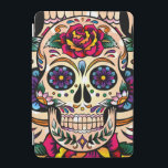 Protection iPad Mini Coloré Retro Sugar Skull Fleurs & Roses<br><div class="desc">Crâne à sucre coloré avec fleurs rétro et rose.</div>