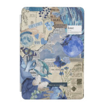 Couvercle d'iPad bleu vintage - Papillon et Mo