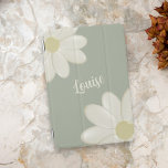 Protection iPad Mini Couverture iPad Sage Green Floral Cream Daisy<br><div class="desc">Ajoutez votre nom à cette jolie couverture iPad vert sauge et fleur marguerite</div>