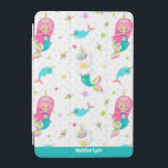 Protection iPad Mini Cute Mermaid Beach Girl Enfants Personnalisés<br><div class="desc">Adorable sirène et de narval de l'océan enfants coque ipad avec une mignonne fille de plage motif. Il comprend une jolie sirène aux cheveux roses et une belle sirène à la licorne nageant avec des narvals. Couverture iPad pour fille pour votre enfant de l'école primaire.</div>