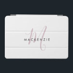 Protection iPad Mini Élégant blanc blanc blanc clair rose Script Monogr<br><div class="desc">Élégante Couverture de Mini i iPad Monogramme Monogram White Blush. Un élégant monogramme Blush Pink combiné à une police san-serif noire propre donne un look contemporain.</div>