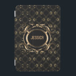 Protection iPad Mini Elégant cadre floral baroque noir & or<br><div class="desc">Elégant cadre floral noir et or style baroque avec monogramme personnalisable. Si vous avez besoin d'aide pour customiser un de mes designs,  contactez le concepteur ArtOnWear. Mise en forme de texte gratuite avec aide en direct disponible sur demande.</div>