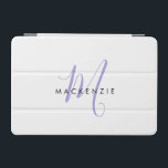 Protection iPad Mini Élégant Lavande Blanche moderne Monogramme de scri<br><div class="desc">Élégante Lavande Blanche Moderne Script Monogram iPad Mini Couverture. Un élégant monogramme de script Lavender combiné à une police san-serif noire propre donne un look contemporain.</div>
