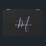 Protection iPad Mini Élégant moderne Lavande Noire Script Monogramme<br><div class="desc">Élégant Lavande Noire Script Monogram iPad Mini Couverture. Un élégant monogramme de script Lavender combiné à une police de san-serif blanche propre donne un look contemporain.</div>