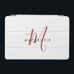 Protection iPad Mini Élégant Monogramme blanc moderne<br><div class="desc">Élégant Monogram Monogram iPad Mini Cover de Script Rouge Blanc Moderne. Un élégant monogramme de script rouge combiné à une police de caractères noir propre san-serif donne un look contemporain.</div>
