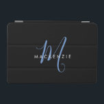 Protection iPad Mini Élégant Monogramme moderne noir noir<br><div class="desc">Élégant Noir Moderne Script Monogram iPad Mini Couverture. Un élégant monogramme de script bleu combiné à une police blanche de san-serif propre donne un look contemporain.</div>