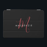 Protection iPad Mini Élégant Monogramme moderne noir rouge<br><div class="desc">Élégant Noir Rouge Script Monogram iPad Mini Couverture. Un élégant monogramme de script rouge combiné à une police blanche de san-serif fait un look contemporain.</div>