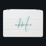 Protection iPad Mini Élégant Turquoise de script blanc moderne Monogram<br><div class="desc">Élégant Turquoise  Monogram iPad Mini Couverture. Un élégant monogramme de script turquoise combiné à une police san-serif noire propre donne un look contemporain.</div>