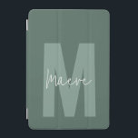 Protection iPad Mini Moins moderne typographie monogramme vert sauge<br><div class="desc">Mot de passe minimaliste moderne monogramme sauge vert et blanc élégant simple unique personnalisé design de couverture iPad.</div>