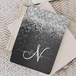Protection iPad Mini Monogramme à étincelle noire à Parties scintillant<br><div class="desc">Personnalisez facilement ce design élégant et branché de couverture iPad avec une jolie parties scintillant brillante en argent sur un arrière - plan métallique brossé noir.</div>
