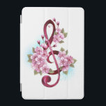 Protection iPad Mini Musical treble clef notes with sakura flowers<br><div class="desc">Pink treble clef with delicate,  detailed pink Japanese cherry blossoms against white background painted over with light blue paint Blooming pink sakura.</div>