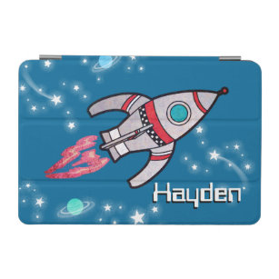 Protection iPad Mini Nom de la fusée spatiale enfants couverture bleue