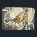 Protection iPad Mini Oiseau jaune et vert sur l'arrière - plan vintage<br><div class="desc">Ce mélange de la peinture et de l'esquisse dépeint un plan rapproché d'un oiseau jaune et vert sur un arrière - plan noir et beige simple. Les lignes blanches à l'arrière-plan ajoutent un ton vintage. Cette image adapterait parfait sur n'importe quel produit personnalisable de Zazzle.</div>