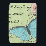 Protection iPad Mini Papillon à ailes bleues sur carte postale Turquois<br><div class="desc">Cette carte postale turquoise porte un message de beauté. Un délicat papillon à ailes bleues repose sur la carte,  obscurcissant une partie du script qu'il contient. Cette impression de Vision Studio ferait un grand ajout à votre maison!</div>