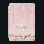 Protection iPad Mini Rose monogramme Parties scintillant or gouttes ros<br><div class="desc">Parties scintillant d'or moderne, rose girly drips nom et monogrammed ipad couverture. Ce design présente des gouttes brillantes de parties scintillant rose rose rose rose rose sur arrière - plan rose. Au fond, aquarelle rose vif, rose agencement floral. Incluant une initiale monogramme personnalisée et un modèle de texte prénom dans...</div>