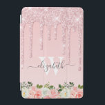 Protection iPad Mini Rose monogramme Parties scintillant or gouttes ros<br><div class="desc">Parties scintillant d'or moderne, rose girly drips nom et monogrammed ipad couverture. Ce design présente des gouttes brillantes de parties scintillant rose rose rose rose rose sur arrière - plan rose. Au fond, aquarelle rose vif, rose agencement floral. Incluant une initiale monogramme personnalisée et un modèle de texte prénom dans...</div>