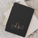 Protection iPad Mini Script féminin Black Gold moderne Monogramme<br><div class="desc">Couverture iPad Monogrammé Black Gold Feminine Script moderne. Personnalisez facilement cette housse iPad moderne et élégante avec votre monogramme et votre nom personnalisés.</div>