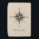 Protection iPad Mini Vintage voyage Thème Explorez l'aventure<br><div class="desc">Cette couverture iPad audacieuse sera l'ajout parfait à vos accessoires thématiques voyage. Cette conception est composée d'une boussole vintage noire avec le mot "EXPLORE" dans une police simple noire.</div>