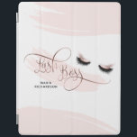 Protection iPad Or rose de mèches de yeux de sourcil de maquillage<br><div class="desc">Cette couverture intelligente d'iPad à la mode et élégant avec les yeux roses tirés par la main d'or (des cils et des fronts) est parfaite pour le patron de mèche/maquilleurs, affaires d'extension de cil, extension de mèche, bloggers de mode, barre de mèche, le salon de beauté… Les détails d'aluminium sont...</div>