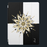 Protection iPad Pro Carré noir et blanc & Cercle Mandala 2a<br><div class="desc">Elégant carré moderne noir et blanc arrière - plan avec design mandala en cercle noir et blanc doré. monogramme facultatif.</div>