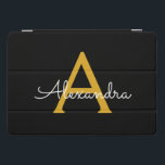 Protection iPad Pro Cover Black Gold Modern Script Girl Monogramme Nom<br><div class="desc">Noir et or Simple Script Monogramme Nom Coque d'ordinateur portable. Cela rend le cadeau parfait pour 16 ans,  mariage,  douche nuptiale,  anniversaire,  baby shower ou bachelorette pour quelqu'un qui aime le luxe glam et les styles chic.</div>