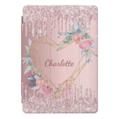 Protection iPad Pro Cover Blush pink glitter floral monogram name (Devant)