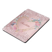 Protection iPad Pro Cover Blush pink glitter floral monogram name (Côté)