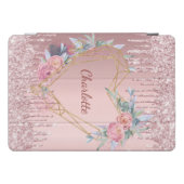Protection iPad Pro Cover Blush pink glitter floral monogram name (Horizontal)