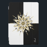 Protection iPad Pro Cover Carré noir et blanc & Cercle Mandala<br><div class="desc">Elégant carré moderne noir et blanc arrière - plan avec design mandala en cercle noir et blanc doré. monogramme facultatif.</div>