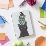 Protection iPad Pro Cover Chat noir avec Teacups et Blackbird<br><div class="desc">Chat noir avec Teacups et Blackbird par FabFunky. Comprend un chat noir avec des tasses empilées et un oiseau noir sur la tête. | 191546D</div>
