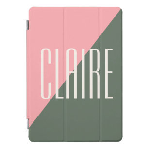Protection iPad Pro Cover Couleur géométrique Bloc rose vert Nom personnalis