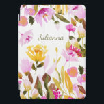 Protection iPad Pro Cover Elégant aquarelle Floral Nom personnalisé Boho<br><div class="desc">Elégante Aquarelle rose jaune Floral Coque personnalisé</div>