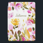 Protection iPad Pro Cover Elégant aquarelle Floral Nom personnalisé Boho<br><div class="desc">Elégante Aquarelle rose jaune Floral Coque personnalisé</div>