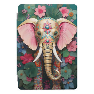 Protection iPad Pro Cover éléphant doré avec fleurs colorées