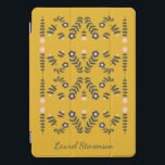 Protection iPad Pro Cover Fleur folk scandinave jaune Personnalisée<br><div class="desc">Fleur folk de style scandinave moderne dessinée en jaune,  rose et gris,  personnalisée avec votre nom.</div>