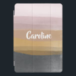 Protection iPad Pro Cover Grilles d'aquarelle Abstraite Ombre dans Dusty Lil<br><div class="desc">Un design simple et moderne de brosses aquarelles dans une palette de couleurs assez muettes de gris,  d'or et de rougeur,  personnalisées avec votre nom.</div>
