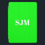 Protection iPad Pro Cover Initiales minimalistes néon vert personnalisé mono<br><div class="desc">Écran vert néon personnalisé minimaliste et initiales monogramme blanc nom moderne élégant personnalisé iPad Pro Couverture</div>