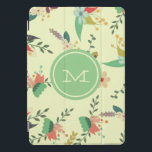 Protection iPad Pro Cover Joli Monogramme de menthe florale de printemps<br><div class="desc">Joli motif floral moderne sur beige avec monogramme vert menthe.</div>
