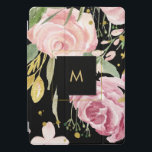 Protection iPad Pro Cover L'aquarelle fleurit rose et or de | floraux sur le<br><div class="desc">Cette belle,  dramatique couverture comporte un rose de rougissement et une conception florale de sembler d'or de faux avec l'abondance du feuille botanique à la mode et vert sur un arrière - plan noir. Nous avons employé l'art de LABFcreations.</div>
